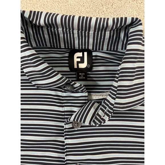 FootJoy FJ Men's Blue & White Striped Golf Polo Shirt Large - Nice - Picture 2 of 5